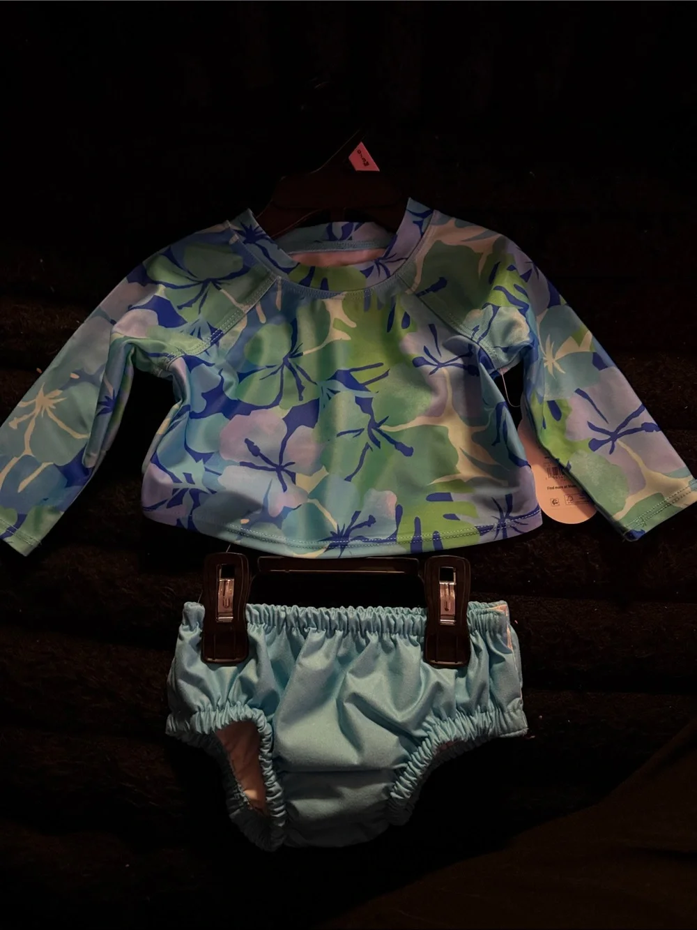 wonder nation Blue Green Floral Long-Sleeve Rash Guard Swim Set